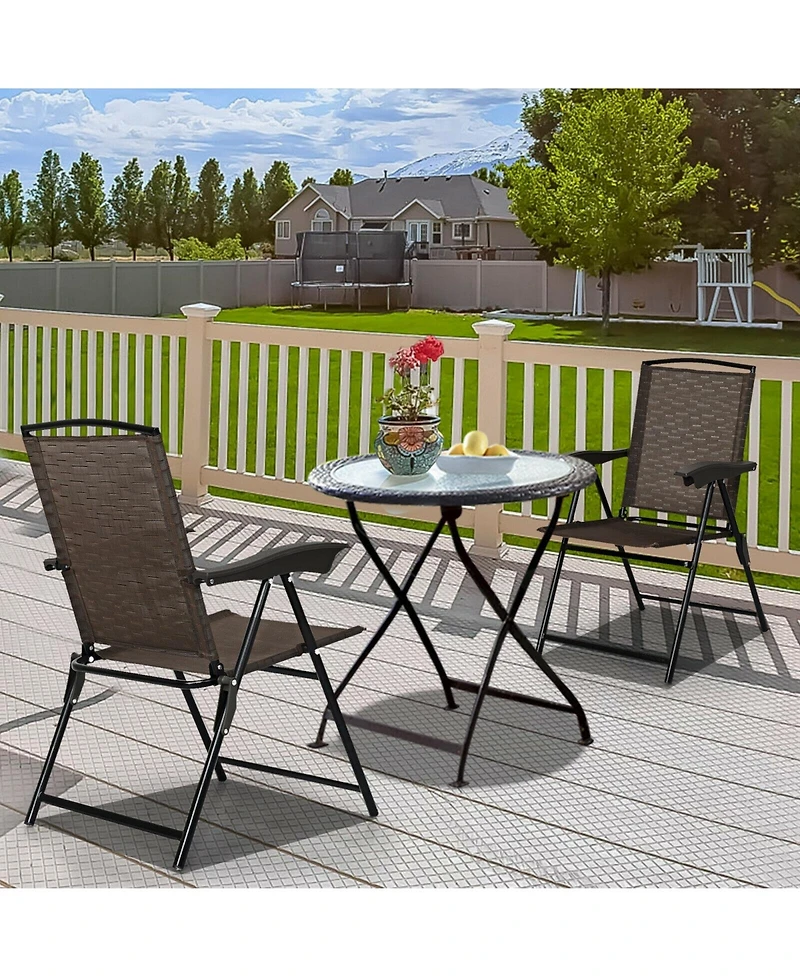 Gouun 2 Pieces Folding Sling Chairs with Smooth Armrests and Adjustable Back for Patio