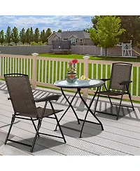 Gouun 2 Pieces Folding Sling Chairs with Smooth Armrests and Adjustable Back for Patio