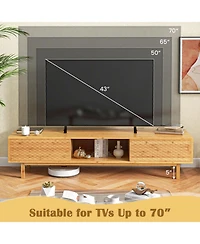 Gouun 63 Inches Mid Century Modern Bamboo Tv Stand with Sliding Doors