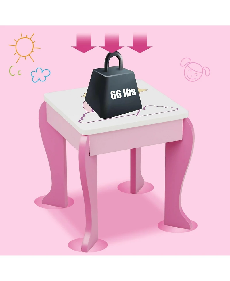 Gouun Kids Wooden Makeup Dressing Table and Chair Set with Mirror and Drawer