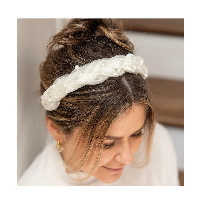 Blushing Braid Headband - White Pearl