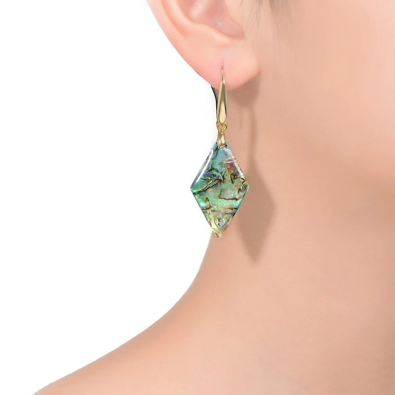 Genevive Sterling Silver 14K Gold Plated Abalone Kite Drop Hook Earrings