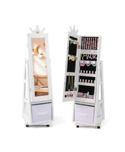 Gouun Kids Jewelry Armoire Cabinet with Swivel Base Lockable Universal Wheels