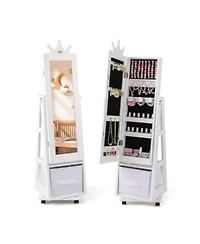 Gouun Kids Jewelry Armoire Cabinet with Swivel Base Lockable Universal Wheels