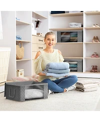 Sorbus 6 Pack Medium Foldable Clothes Storage Bags with Clear Window, Zipper Lid and Carry Handles - for Organizing Bedroom, Closet