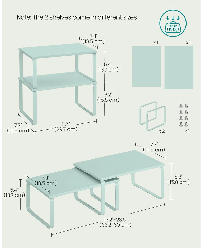 Slickblue Set of 2 Cabinet Organizer Shelves, Stackable & Expandable Kitchen Storage Spice Rack, Metal & Engineered Wood