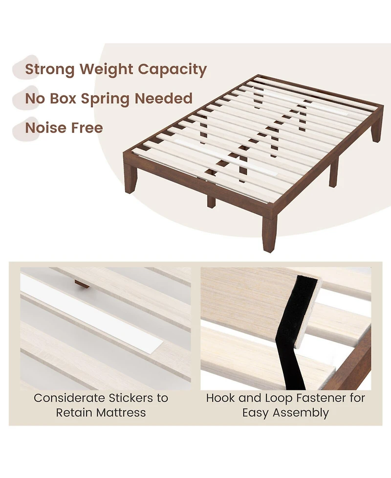 Gouun 14 Inch Full Size Wood Platform Bed Frame with Wood Slat Support