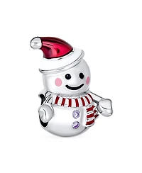 Bling Jewelry Christmas Charm Bead Red Santa Hat & Snowman for Bracelet Sterling Silver
