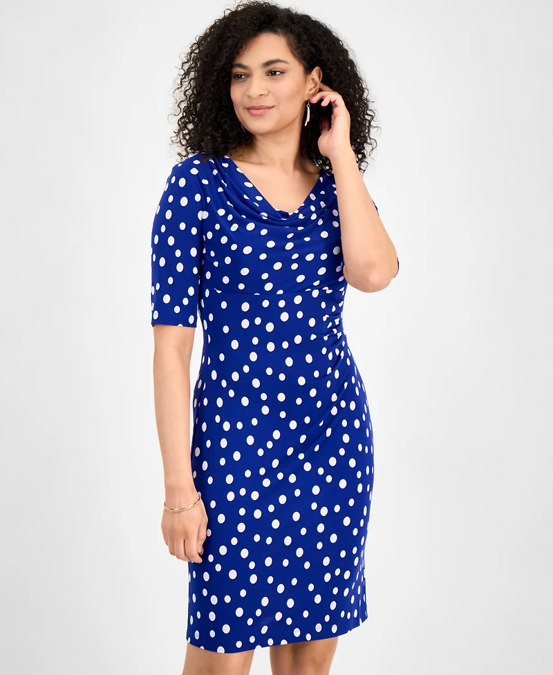 Connected Women's Polka-Dot Drape-Neck Sheath Dress