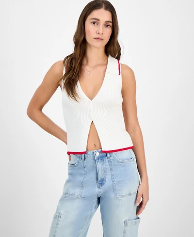 Freshman Juniors' Flyaway Collared Sweater Vest