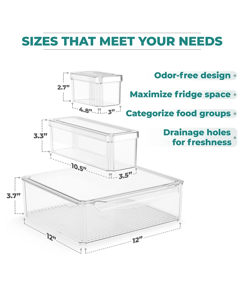 Sorbus 10 Pack Clear Stackable Refrigerator Storage Bins with Lids - Perfect for Kitchen Organization, Pantry and Fridge Storage