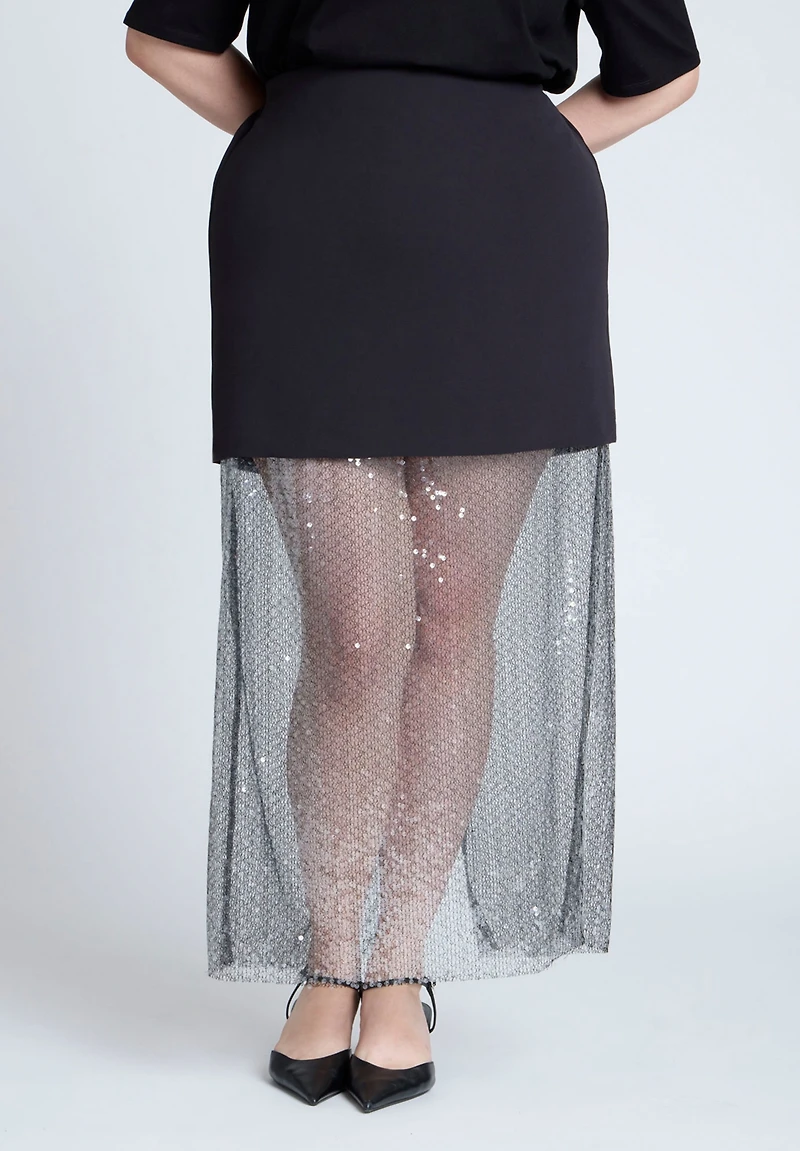 Eloquii Women's Sparkly Twofer Skirt