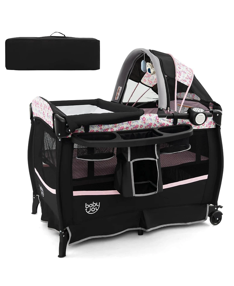 Costway Pack & Play Baby Diaper Changing Table 4 in 1 Portable Foldable with Mattress Carrying Bag