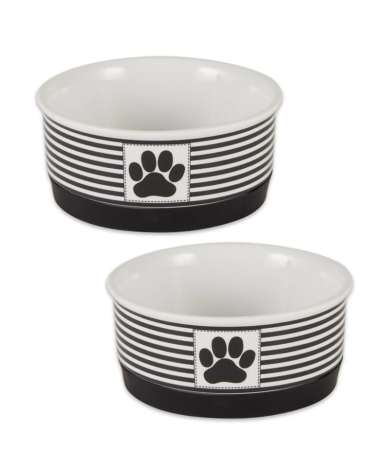 Bone Dry Black Striped Paw Patch Pet Bowl Set/2