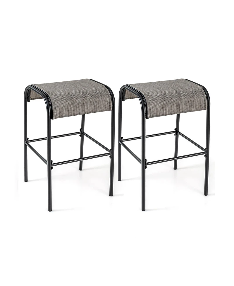 Gouun Set of 2 Patio Metal Bar Stools with Curved Fabric Seat-Set of 2