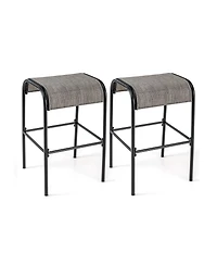 Gouun Set of 2 Patio Metal Bar Stools with Curved Fabric Seat-Set of 2