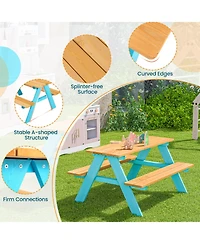Gouun Children Outdoor Wooden Table with Bench Seats for Indoor and Outdoor Use
