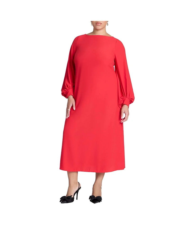 Eloquii Women's Puff Sleeve Open Back Midi Dress