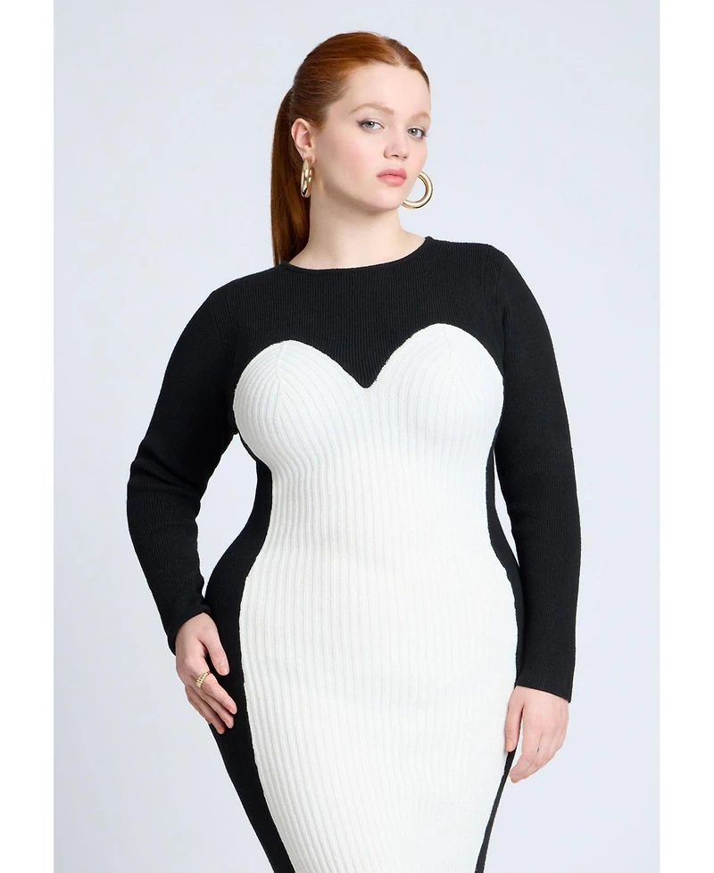 Eloquii Women's Maxi Sweater Dress With Colorblocked