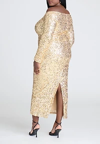 Eloquii Women's Off The Shoulder Sequin Column Dress