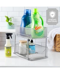 Sorbus 2 Pack 2 Tier Baskets with Mesh Sliding Drawers - Ideal Cabinet, Under the Sink, etc - Great for Bathroom, Kitchen, Office, etc. (Silver