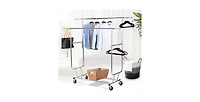 Slickblue Heavy Duty Double Bar Clothes Hanging Garment Rack on Lockable Wheels Durable and Secure