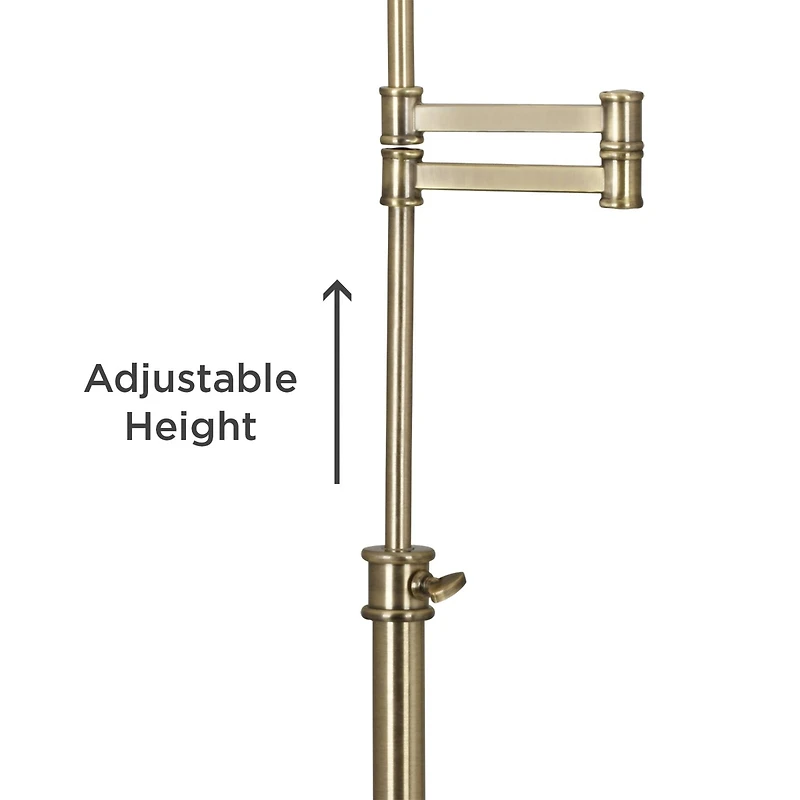 360 Lighting Swing Arm Desk Table Lamp 36" Tall Antique Brass Natural Linen Drum Shade for Living Room Bedroom Nightstand Office Family