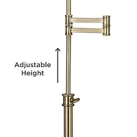 360 Lighting Swing Arm Desk Table Lamp 36" Tall Antique Brass Natural Linen Drum Shade for Living Room Bedroom Nightstand Office Family