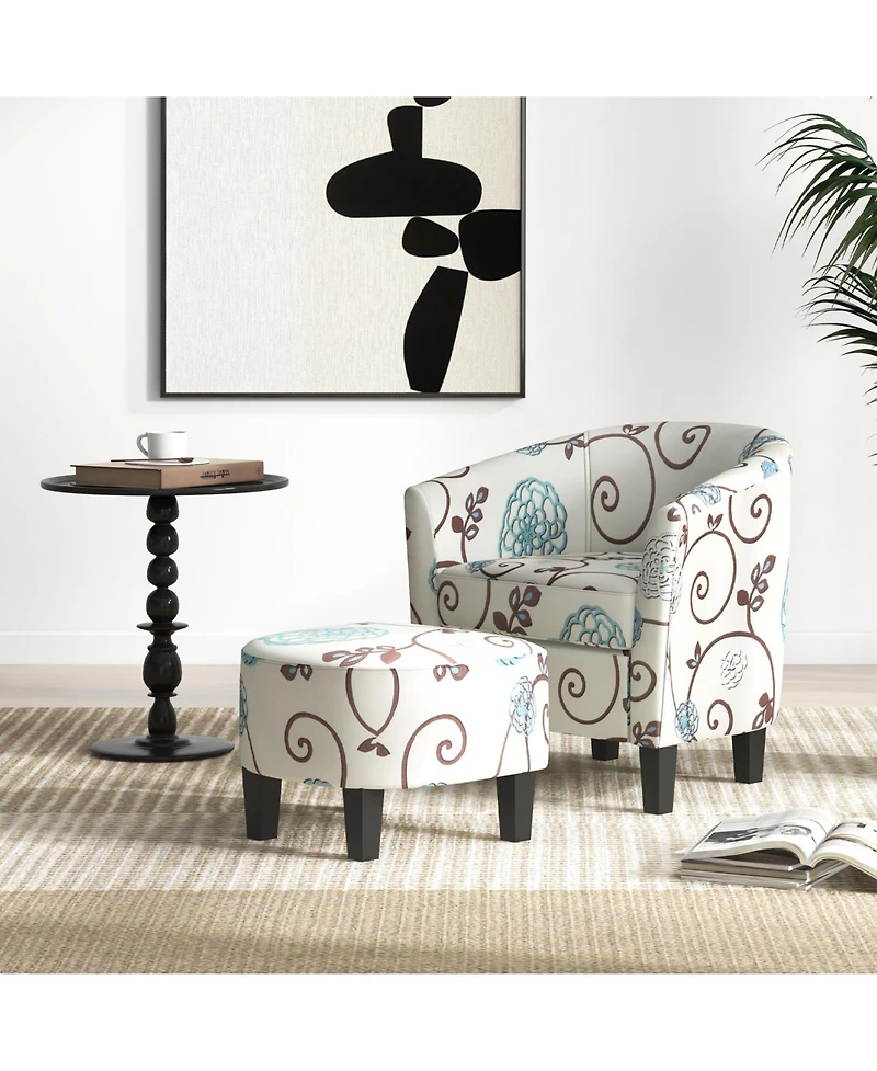 Gouun Modern Accent Tub Chair and Ottoman Set with Fabric Upholstered