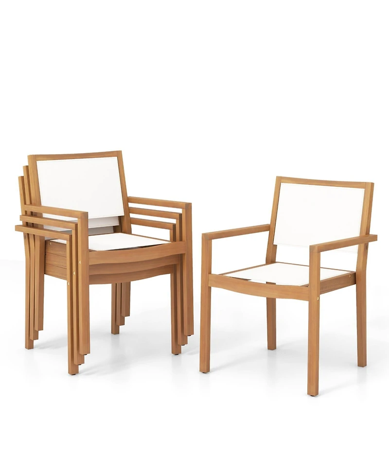 Gouun Stackable Outdoor Dining Chair Set of 2 with Acacia Wood Frame