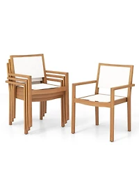 Gouun Stackable Outdoor Dining Chair Set of 2 with Acacia Wood Frame