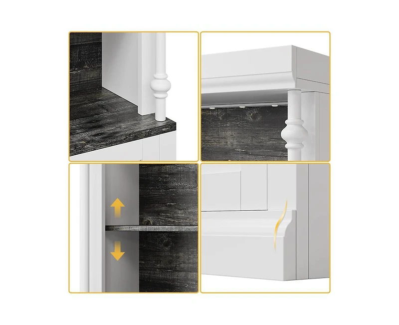 gaomon Tall Storage Bookcase with 3-Tier Open Shelves and Double Door, Roman Column Design and 4 Adjustable Lights, White & Black Wood Grain Display S