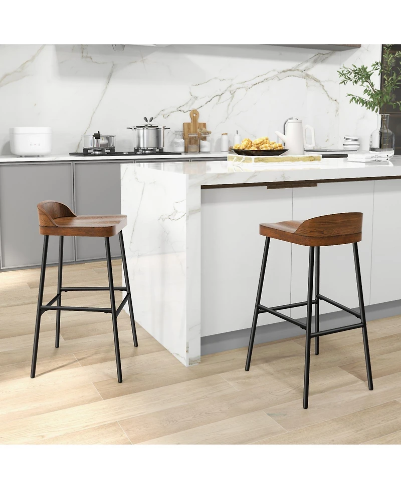 Gouun Set of 1/2 29 Inch Industrial Bar Stools with Low Back and Footrests-Set of 2