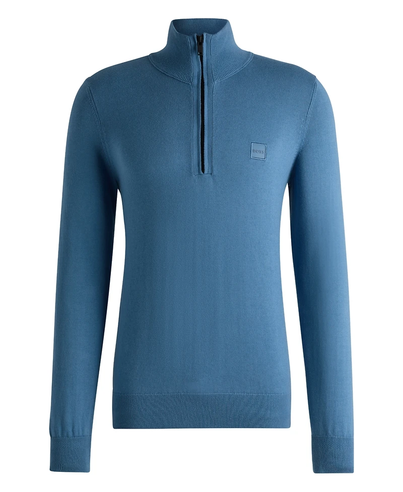 Boss by Hugo Boss Men's Logo-Patch Zip-Neck Sweater