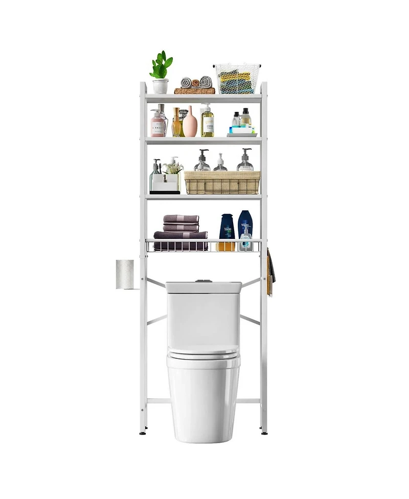 Bathroom Space Saver – Over-the-Toilet Storage with Rustic Wood Shelves and Sturdy Metal Frame