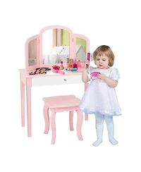 Gouun Kids Princess Make Up Dressing Table with Tri-folding Mirror and Chair