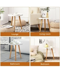 Gouun Round Side Sofa Table with Wooden Tray