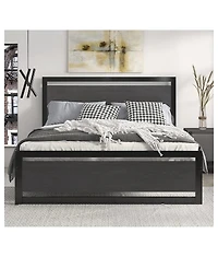 Industrial Metal Platform Bed – Wood Headboard and Footboard with Slat Support