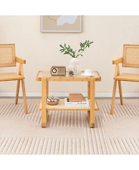 Gouun 2-tier Bamboo Side Table with Glass Top