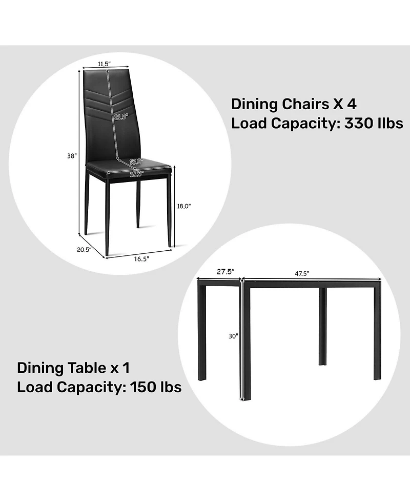 Gouun 5 Piece Kitchen Dining Set with Glass Metal Table and 4 Chairs
