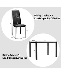 Gouun 5 Piece Kitchen Dining Set with Glass Metal Table and 4 Chairs