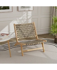Gouun Modern Armless Teak Wood Lounge Chair with Nylon Woven Backrest and Seat