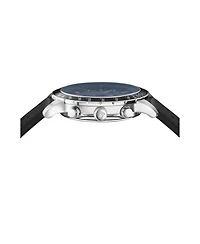 Versace Men's Sport Chrono Silver Stainless Steel and Leather Strap Watch, 44mm
