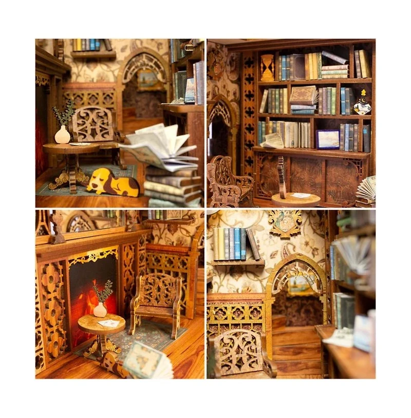 Cutebee Diy Book Nook Kit - Diy Miniature House Dollhouse Kit Booknook Bookshelf Decor Alley Model with Led Light, Gifts (Eternal Bookstore