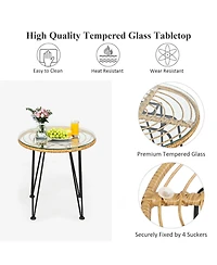 3 Pieces Rattan Furniture Set with Cushioned Chair Table