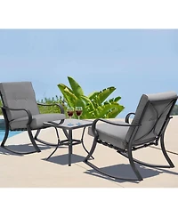 3-Piece Patio Furniture Set – Rocking Chairs with Cushions and Side Table for Outdoor Porch or Balcony