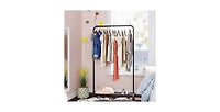 Rolling Garment Rack – Steel Tube Clothes Organizer with Bottom Mesh Shelf for Bedroom or Laundry Room