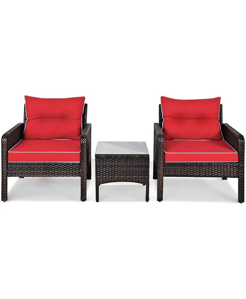 Slickblue 3-Piece Pe Rattan Outdoor Dining Patio Furniture Set with Cushions