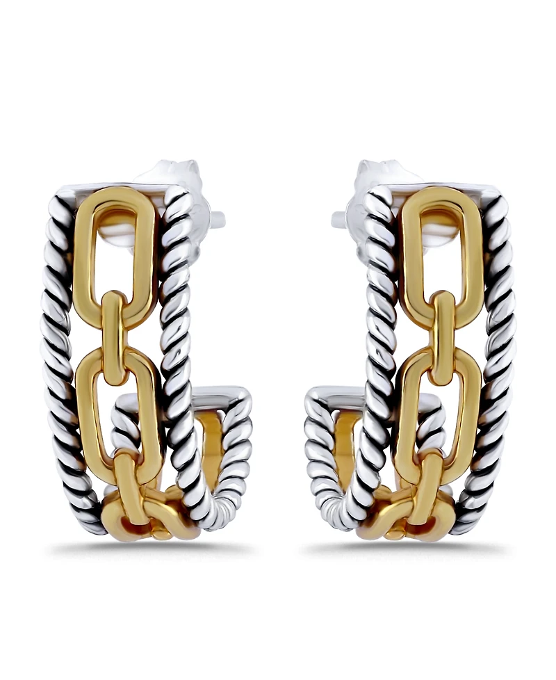 Macy's Oxidized Twist Chain Link Center J-Post Hoop Earrings