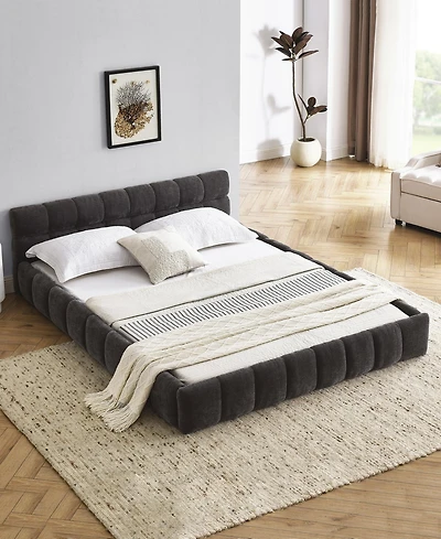 Dyhome Full Bed Frame with Led Lights and 4 Storage Drawers, Upholstered Platform Led Bed Frame Full Size with Charging Station Button Pu Leather Head